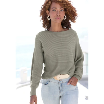 Abbildung von Vivance Strickpullover, mit U Boot Ausschnitt, Fledermausärmel, Streifenoptik, Oversize