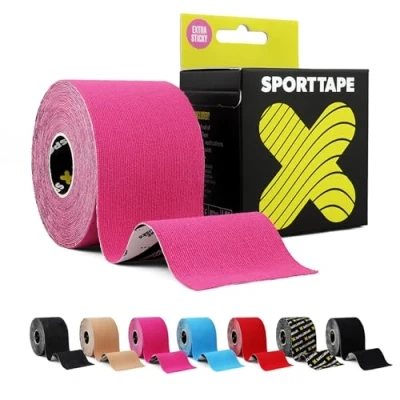 Abbildung von SPORTTAPE Extra klebriges Kinesiologie Tape, 5 cm x m Rosa hypoallergenes, wasserfestes K Tape Physio , medizinisches Sport bei Muskelverletzungen, Unterstützung ungeschnitten