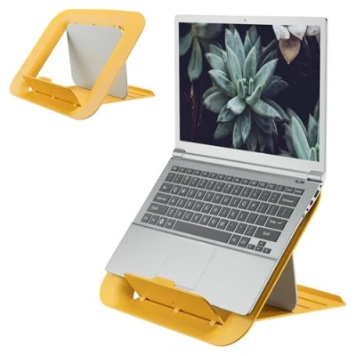 Abbildung von Leitz Höhenverstellbarer Laptopständer, Kompakte Laptop Erhöhung mit 4 Höhen für 13“ 15“ Notebooks, 80% recycelter Kunststoff &amp; 100% recyclebar, IGR zertifiziert, Ergo Cosy Serie, Gelb, 64260019