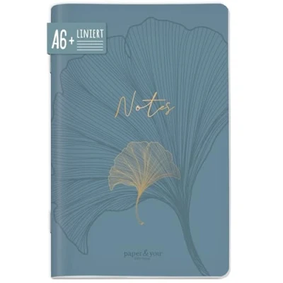 Abbildung von paper&amp;you® Notizheft A6+ liniert &quot;Blue Ginkgo&quot; mit 64 Seiten, Softcover Notizbuch klein, liniertes Mini Journal nachhaltig &amp; klimafreundlich