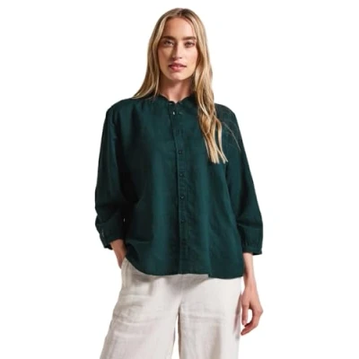 Abbildung von Street One Damen A345404 Leinenmix Bluse mit Rüschen, Dark Garden Green, 42