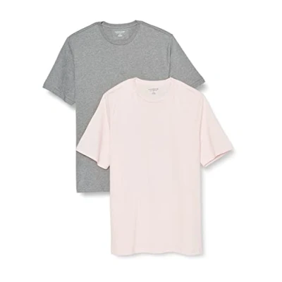 Abbildung von Amazon Essentials Herren Kurzärmliges T Shirt mit Rundhalsausschnitt in normaler Passform, 2er Pack, Blassrosa/Grau Meliert, XL
