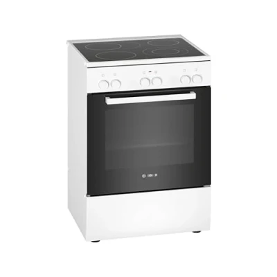 Abbildung von Bosch HKA090220 Serie 2 Elektro Standherd, 60 cm breit, 3D Heißluft Backen auf 3 Ebenen, erweiterbare Kochzone für großes Kochgeschirr