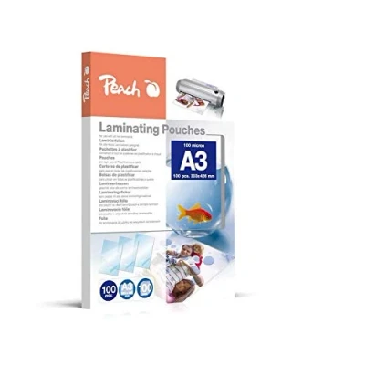 Abbildung von Peach Laminierfolien A3 100 mic pouches Premiumqualität für beste Laminierergebnisse kompatibel mit Geräten aller Markenhersteller PP500 01