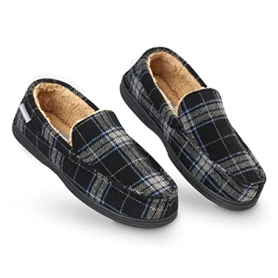 Abbildung von Dunlop Hausschuhe HerrenWinter Pantoletten Memory FoamPantoffeln Hüttenschuhe PlüschHausschuhe MännerPantoffeln Drinnen DraußenGeschenk Für Männer,Schwarz &amp; Grau,43 EU