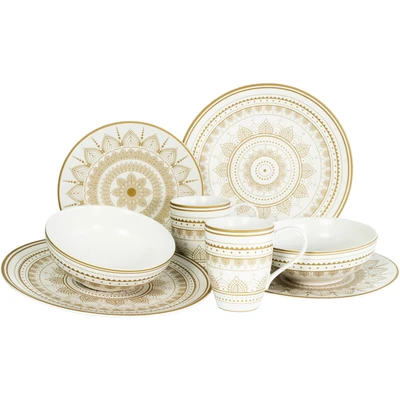 Abbildung von CreaTable, 23597, Serie MANDALA GOLD weiss, 8 teiliges Geschirrset, Kombiservice aus Steinzeug, spülmaschinen und mikrowellengeeignet, Qualitätsproduktion