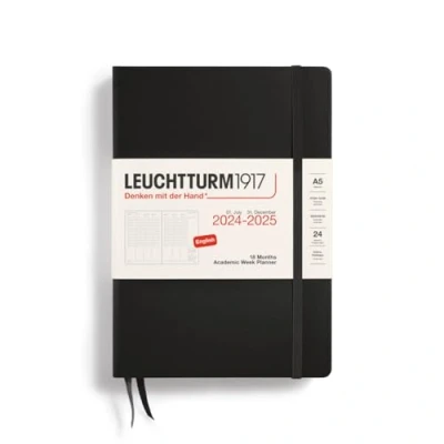 Abbildung von LEUCHTTURM1917 370724 Akademischer Wochenplaner 2025, Medium A5 Hardcover 18 Monats Kalender, liniert Schwarz, Englisch
