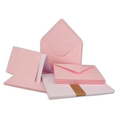 Abbildung von 10x Faltkarten Set DIN A6/C6 mit Brief Umschlägen in Rosa inklusive Einleger 14,8 x 10,5 cm Premium Qualität FarbenFroh