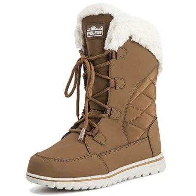 Abbildung von Polar Boot Damen Gesteppt Draussen Manschette Schnee Ente Wasserdicht Schnüren Kunstpelz Stiefel 6 TAN39 AYC0542