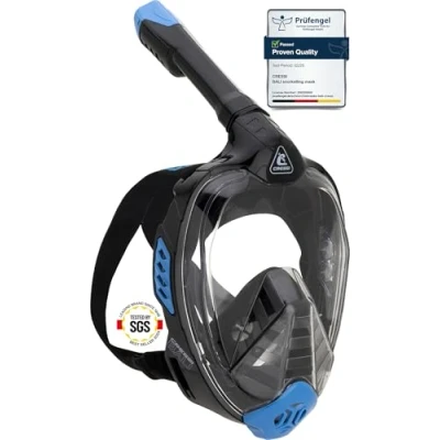 Abbildung von CRESSI Bali Full Face Mask Black/Blue L/XL Tauchermaske Vollmaske Ultra Klare Polycarbonat Linse, 100% Silikon, Schnorchel Float Ventil, Kamera Halterung, Schwarz/Blau, L/XL, Erwachsene