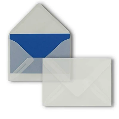Abbildung von 50x Briefumschläge B6 17,5 x 12,5 cm Transparent Nassklebung mit spitzer Klappe 92 g/m² Für Hochzeit, Gruß Karten, Einladungen