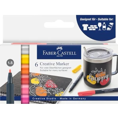 Abbildung von Faber Castell 160705 Creative Marker Set, 6 Permanent Marker, Stifte Set Summer breeze, für Papier, Glas, Kunststoff uvm.