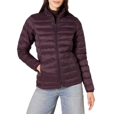 Abbildung von Amazon Essentials Damen Leichte, langärmelige, Wasserabweisende, packbare Pufferjacke (in Übergröße erhältlich), Burgunderrot, XXL