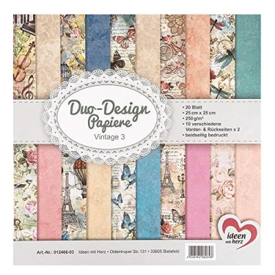 Abbildung von Ideen mit Herz Duo Design Papiere Block 20 Blatt Bastelpapier 25 x cm 250g/m² beidseitig bedruckt Designpapier, Motivpapier ideal für Scrapbooking, Basteln (Vintage 03)