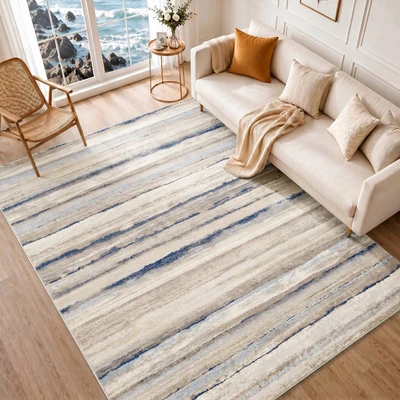 Abbildung von Surya Bruges Wohnzimmer Teppich modern Abstrakt Design in Marmor Optik für Wohnzimmer, Esszimmer, Schlafzimmer groß, weicher Kurzflor 120x170cm Grau, Elfenbein