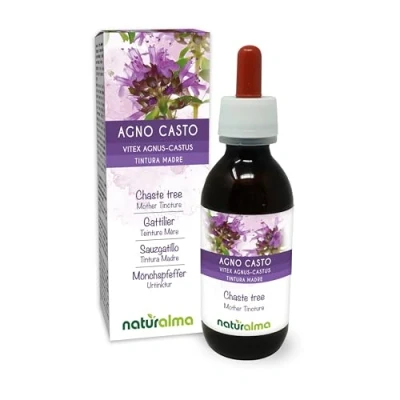 Abbildung von Mönchspfeffer (Vitex agnus castus) Früchte Alkoholfreier Urtinktur Naturalma Flüssig Extrakt Tropfen 120 ml Nahrungsergänzungsmittel Veganer