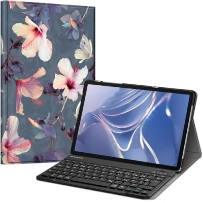 Abbildung von Fintie Tastatur Hülle für Samsung Galaxy Tab A9 Plus 11 Zoll 2023 Tablet SM X210/X216/X218, Keyboard Cover mit Magnetisch Abnehmbarer Deutscher Bluetooth Tastatur, Blühender Hibiskus