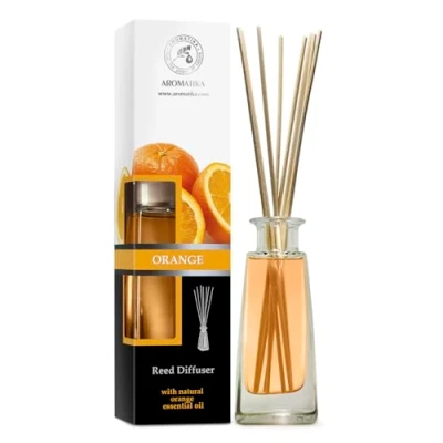 Abbildung von Raumduft Diffuser mit natürlichem ätherischen Orangenöl 100ml Rattanstäbchen Bester Raumlufterfrischer fur Zuhausem Büro Boutique SPA Aromatherapie von Aromatika