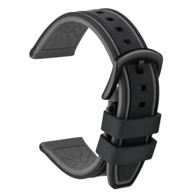 Abbildung von ULLCHRO Unisex Kautschuk Armband mit Gebürstete Edelstahl Silber Schnalle 20mm Schwarz Grau