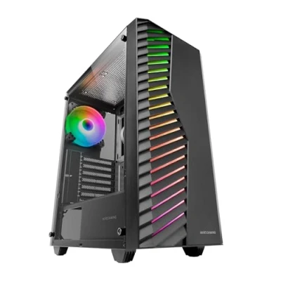 Abbildung von MARSGAMING MC Volt, Gaming ATX Gehäuse, 120mm ARGB Lüfter, Frontgitter mit ARGB, Vollseitiges Seitenfenster aus gehärtetem Glas, Kabelmanagement, Semi Tower für Flüssigkühlung, Schwarz