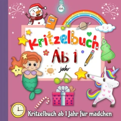 Abbildung von Kritzelbuch ab 1 Jahr für Mädchen: Mein erstes Malbuch mit tollen Motiven zum Ausmalen und Kritzeln kreativ Mädchen Einhorn,Tiere, Früchte, Meerjungfrau mehr!