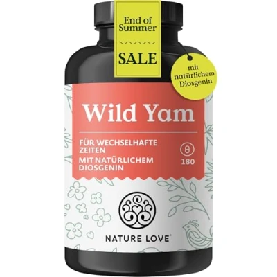 Abbildung von NATURE LOVE® Wild Yam Kapseln 180 vegane Hochdosiert mit 880mg Extrakt (davon 176mg Diosgenin) je Tagesdosis laborgeprüft, ohne unerwünschte Zusätze und in Deutschland produziert
