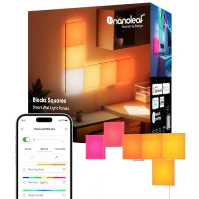 Abbildung von Nanoleaf Blocks Starter Kit 6 Quadrate diffus einheitlicher Beleuchtung, RGBW Wandlampen, Musik &amp; Bildschirm Sync, Steuerung über Wi Fi per App Sprachassistenten (Alexa, Apple, Google)