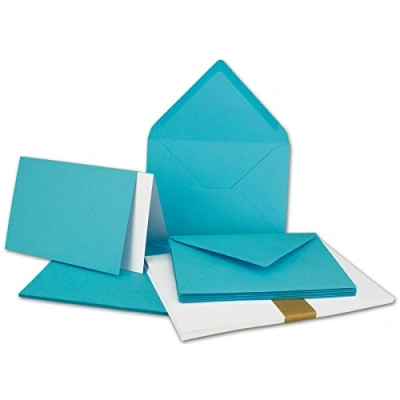 Abbildung von 25x Faltkarten SET DIN A6/C6 mit Brief Umschlägen in Türkis inklusive Einleger 14,8 x 10,5 cm Premium Qualität FarbenFroh