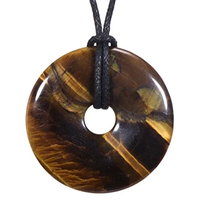 Abbildung von Morella Damen Halskette 80 cm Donut Edelstein Anhänger Tigerauge im Samtbeutel