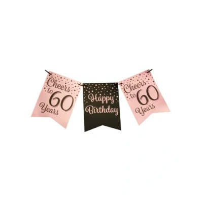 Abbildung von PD Party 7024008 Luxus Flagge Banners Geburtstag Feier Partei Dekoration 60, Rose/Schwarz, 8.5cm Länge x Breite 7.5cm Höhe