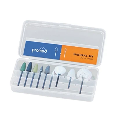 Abbildung von Promed Natural Schleifkörper Set, 9 für die Naturnagelbearbeitung, Bitset, Nagelfräser Aufsätze, Zubehör Fräser, Schaftdurchmesser 2,332 bis 2,350 mm.