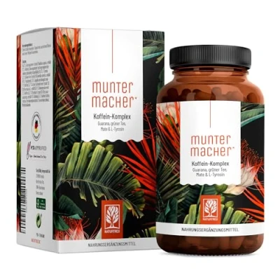 Abbildung von Guarana Kapseln mit Mate, Grüner Tee, Kaffee, L Tyrosin &amp; B Vitaminen Über 100mg Koffein Koffeintabletten vegan natürlich Muntermacher 120 hochdosiert