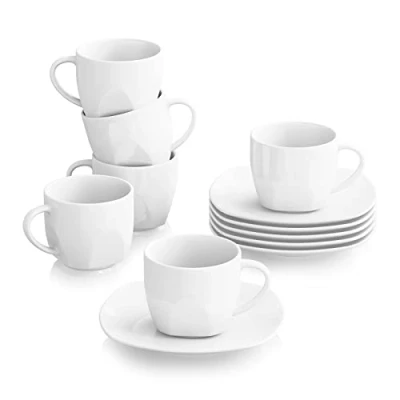 Abbildung von MALACASA, Serie Elisa, 12tlg. Set Cremeweiß Porzellan Kaffeeservice Kaffeebecher Set, Kaffeetassen mit Untertassen Geschirrset für 6 Personen Kaffee Tee Desserts