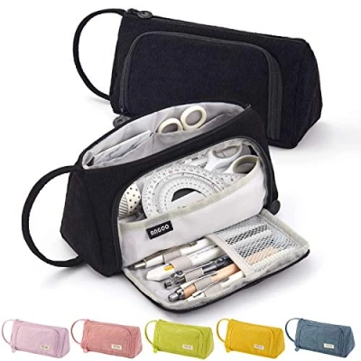 Abbildung von ONCCI Federmäppchen Federtaschen Teenager Mädchen Mäppchen Etui Stifte 3 Fach Pencil Case für Schule &amp; Büro (Schwarz)