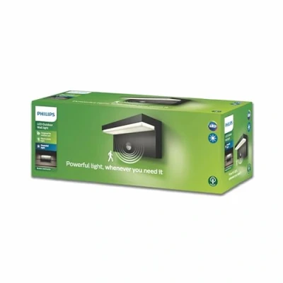 Abbildung von Philips Bustan LED Outdoor Wandleuchte (40 W), wetterfeste Außenleuchte mit Bewegungssensor und warmweißer, dimmbarer Beleuchtung, anthrazit