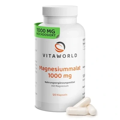 Abbildung von vitaworld Magnesiummalat 1000 mg, 100% reines Magnesiummalat, 300 mg Magnesium pro 2 Kapseln, vegan, 120 Kapseln