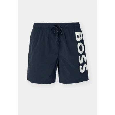 Abbildung von BOSS Herren Octopus Schnell trocknende Badeshorts mit kontrastfarbenem Logo Schwarz001 XS