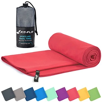 Abbildung von Fit Flip Mikrofaser Handtuch kompakte Microfaser Handtücher ideal als Sporthandtuch, Reisehandtuch, Strandtuch schnelltrocknend und leicht Badetuch groß (70x140cm, Koralle)