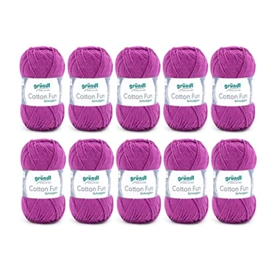 Abbildung von Gründl Cotton Fun Strickgarn/ Häkelgarn (weiches Garn aus 100% Baumwolle , OEKO TEX zertifiziert, 50 g/115 m, Nadelstärke: 3 4, 10 Knäuel á g), Purpur, 27.00 x 11.00 07.00 cm