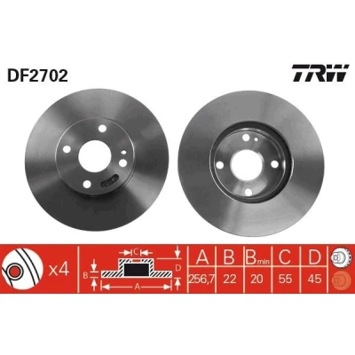 Abbildung von TRW DF2702 Bremsscheibe 257 22 4 100 Belüftet lackiert MAZDA: MX 5 I, 2, 323C IV Hatchback