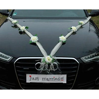 Abbildung von Organza M Auto Schmuck Braut Paar Rose Deko Dekoration Autoschmuck Hochzeit Car Wedding Girlande PKW (Ecru/Ecru)