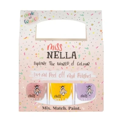 Abbildung von Miss Nella PIXIE DUST Peel Off, geruchsfrei, Wasserbasis &amp; Safe for Kids Nagellack, 3 Stück, Pfirsich (Glitzer), Lila Gelb (Glitzer)…
