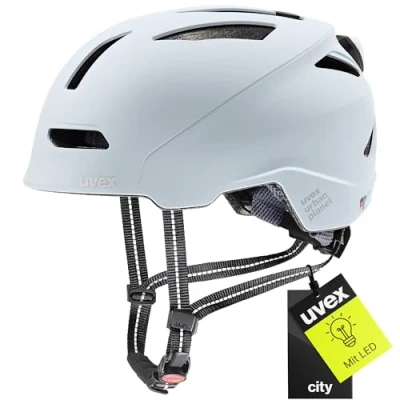 Abbildung von uvex urban planet LED robuster Fahrradhelm für Damen und Herren aus Recyclingmaterial optimierte Belüftung cloud matt 54 58 cm