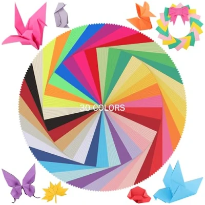 Abbildung von Origami Papier 210 Blatt, 30 Vivo Farben 10x10cm 80gsm zweiseitig mini quadratisch Faltpapier für Kinder, Basteln &amp; Reise UAP060F
