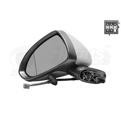 Abbildung von Außenspiegel Van Wezel 3750807 links grundiert Komplettspiegel, asphärisch, für elektr.Spiegelverstellung, beheizbar OPEL: Corsa D Hatchback