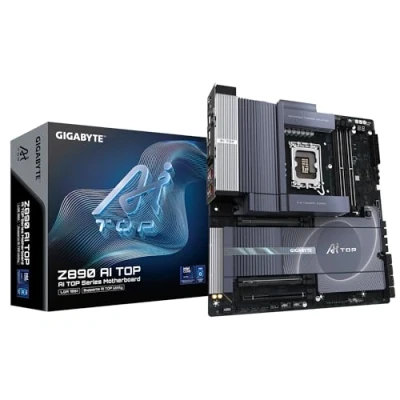 Abbildung von GIGABYTE Z890 AI TOP Mainboard Intel Core Ultra (Serie 2) CPUs, 16+1+2 Phasen VRM, bis zu 9500 MHz DDR5 (OC), 1xPCIe 5.0 + 3xPCIe 4.0 M.2, Wi Fi 7, 10 GbE LAN, Thunderbolt 5
