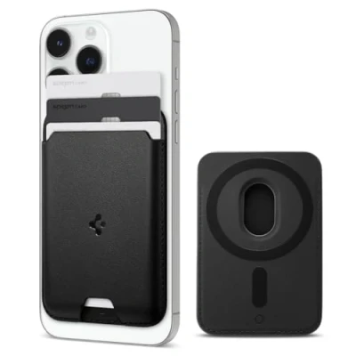 Abbildung von Spigen Valentinus MagFit Magnetischer Kartenhalter 3 Karten Kompatibel mit iPhone 16/15/14/13/12 Modelle Magsafe Wallet Schwarz