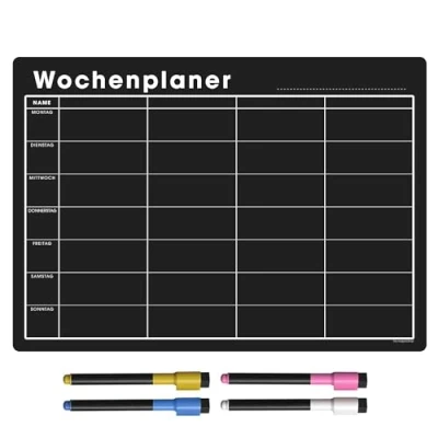 Abbildung von Wochenplaner Abwischbar Magnetisch Whiteboard für den Kühlschrank, inkl. Markers &amp; Radierer Menü Familienplanung (42 x 30cm [A3], schwarz)