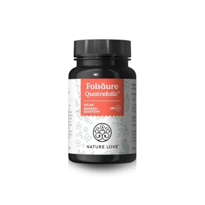 Abbildung von NATURE LOVE® Folsäure Quatrefolic® 180 Tabletten 400 μg pro Tablette Kinderwunsch und Schwangerschaft* hochdosiert, vegan, laborgeprüft, in Deutschland produziert