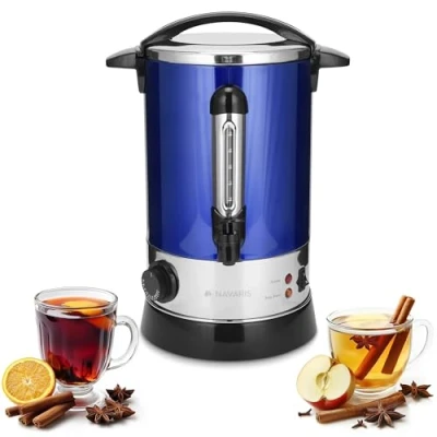 Abbildung von Navaris Glühweinkocher Heißwasserspender aus Edelstahl 6,8l mit Thermostat Füllstandanzeige Zapfhahn Glühwein Heißgetränkeautomat Blau